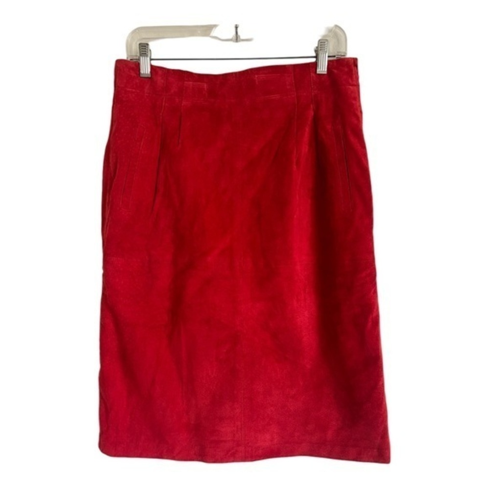 Vintage 80s Evan Davies Red Suede Leather Skirt Size 12